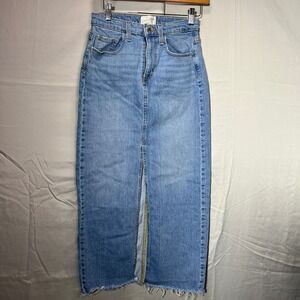 Long Denim Skirt Women's M Midi Front‎ Slit Raw Hem Light Wash Cowgirl Western